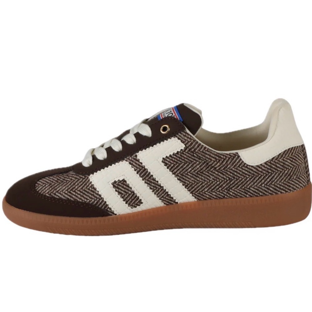 White and Brown Herringbone Women's Sneakers - Classic Casual Style